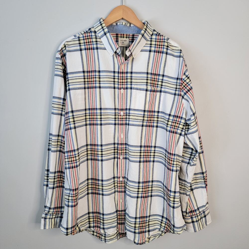 Old Navy Plaid Button Down Top Textured Cotton XXL Preppy Office Academia Spring